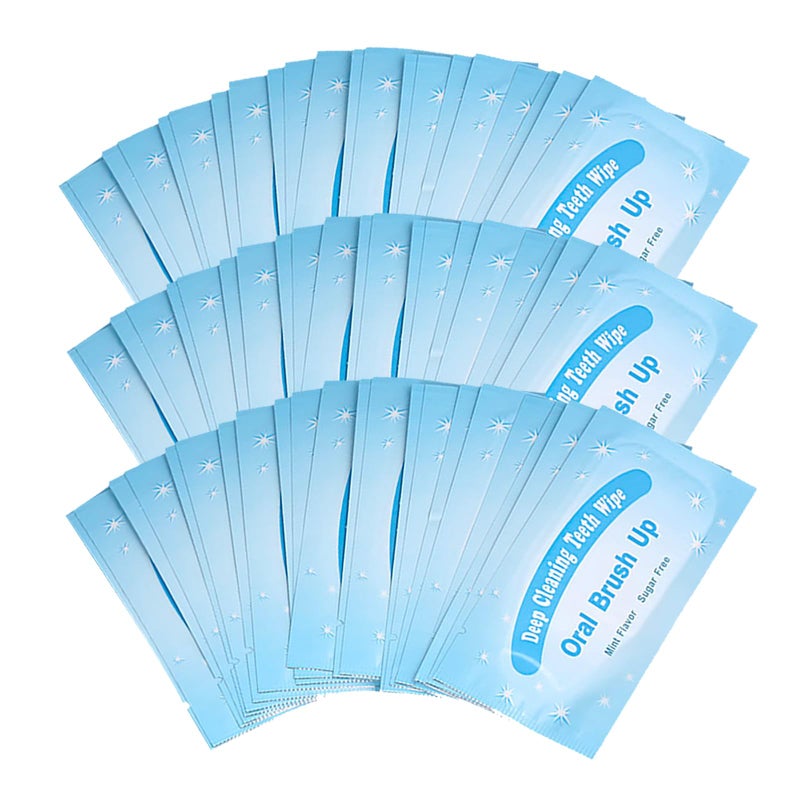 50 Packs of Mint-Flavored Teeth Whitening Finger Wipes, Disposable Teeth Cleaning